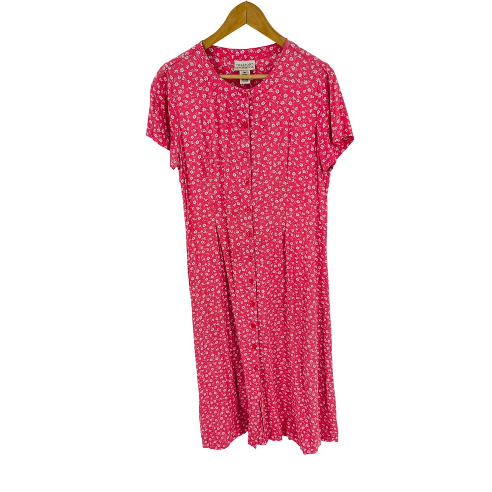Vintage 90s Freeport Studio Pink Floral Button Down Midi Dress Size 2P Cottage
